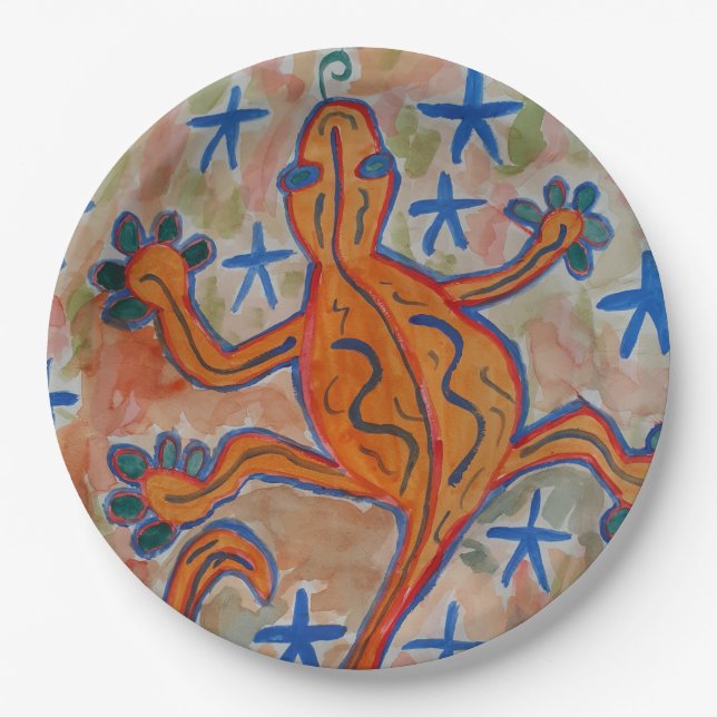 Orange Gecko  Paper Plates (Front)