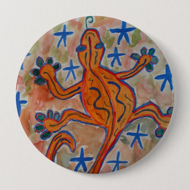 Orange Gecko Round Badge Button (Front)