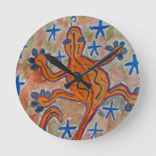 Orange Gecko Round Clock