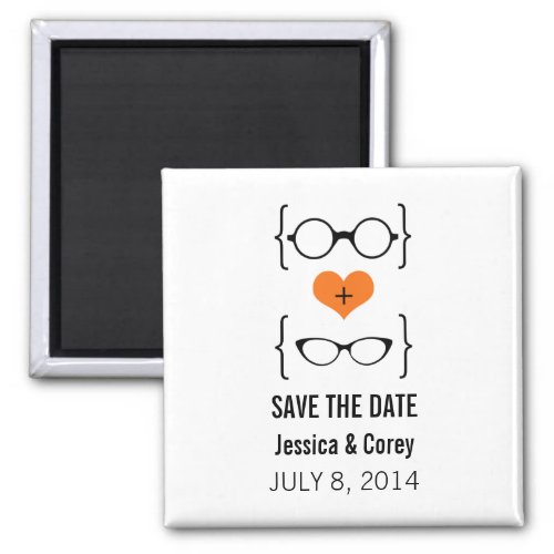 Orange Geeky Glasses Save the Date Magnet