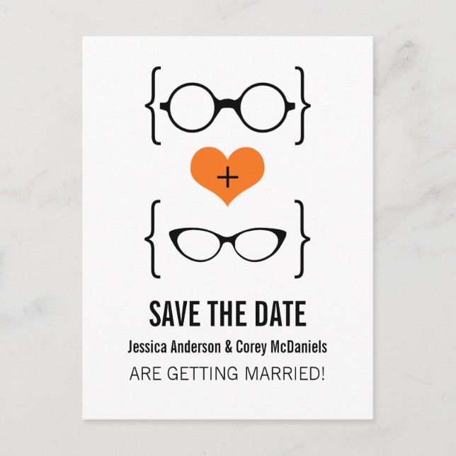 Orange Geeky Glasses Save the Date Postcard (Front)