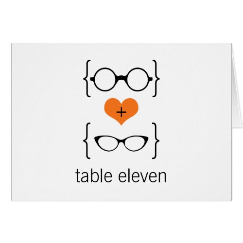 Orange Geeky Glasses Table Number Card
