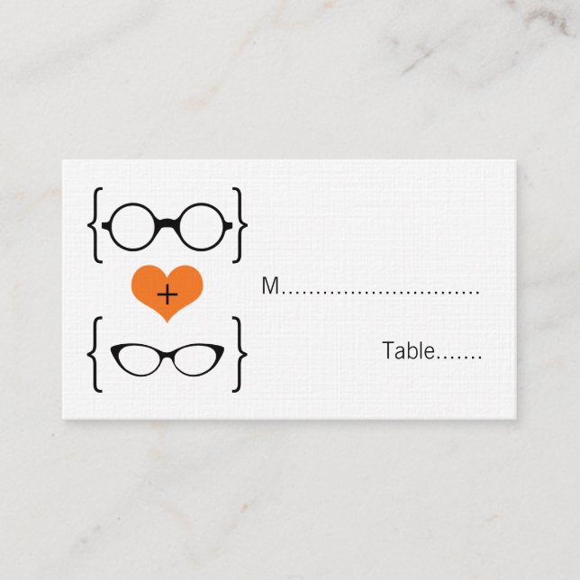 Orange Geeky Glasses Wedding Place Cards (Front)