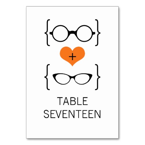 Orange Geeky Glasses Wedding Table Card