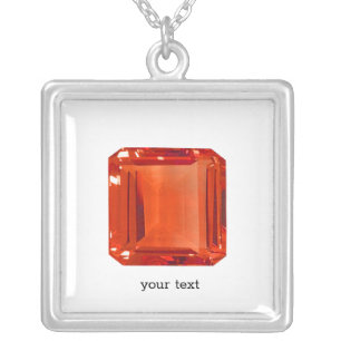 Orange Gemstone Pattern Silver Plated Necklace