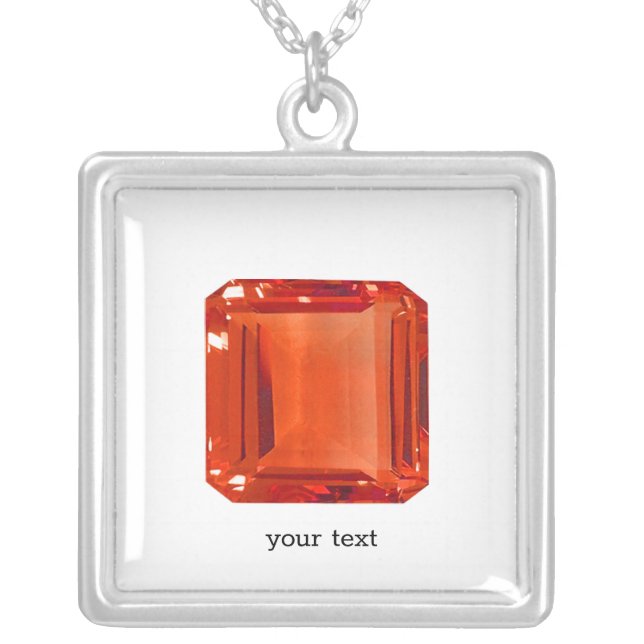 Orange Gemstone Pattern Silver Plated Necklace (Front)