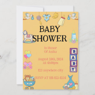 Orange gender neutral baby shower invitation 