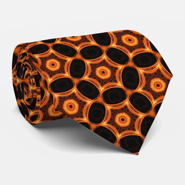Orange Geometic Pattern Neck Tie (Rolled)