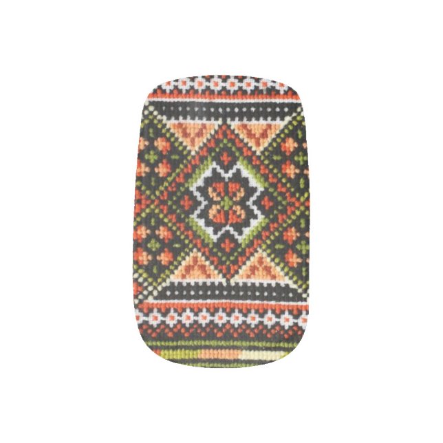 Orange Geometric Embroidery Vyshyvanka Minx Nail Art (Left Thumb)