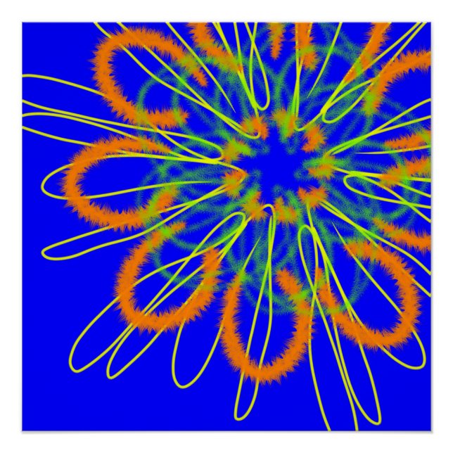 Orange geometric flower on blue poster (Front)