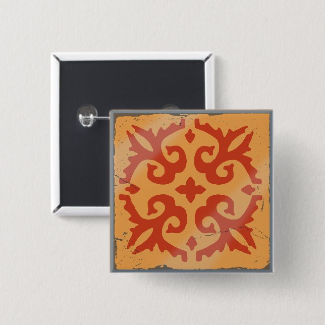 Orange Geometric Flower Spanish Tile Board Game Button (Front & Back)
