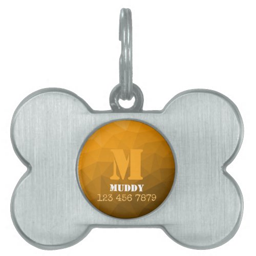 Orange geometric mesh pattern custom Monogram Pet ID Tag