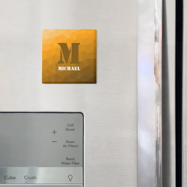 Orange geometric mesh pattern Monogram Magnet (In Situ (Fridge))