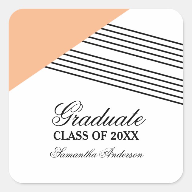 Orange Geometric Stripe Graduation Stickers (Front)