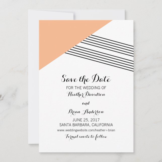 Orange Geometric Stripe Save the Date Invite (Front)