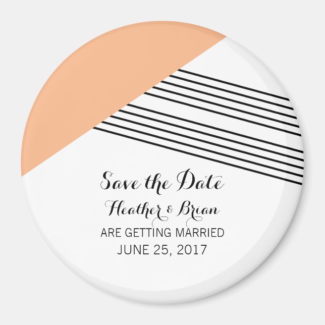 Orange Geometric Stripe Save the Date Magnet (Front)