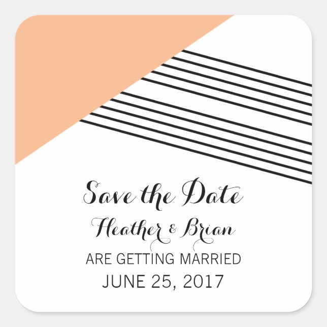 Orange Geometric Stripe Save the Date Stickers (Front)