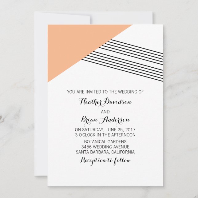 Orange Geometric Stripe Wedding Invite (Front)