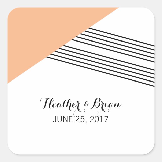 Orange Geometric Stripe Wedding Stickers (Front)