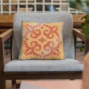 Orange Geometric Tile Board Game Distressed Throw Pillow