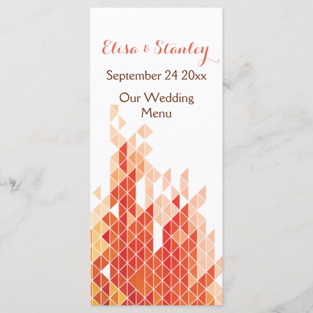 Orange Geometric Triangles Wedding Menu Card