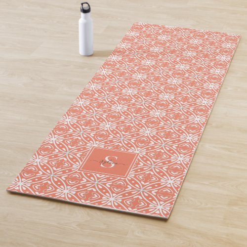 Orange Geometrical Batik Pattern Monogram Yoga Mat