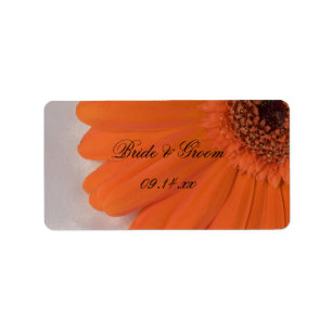 Orange Gerber Daisy and White Satin Wedding Label