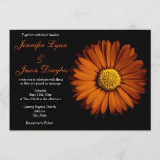 Orange Gerber Daisy Black Wedding Invitations