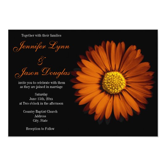 Orange Gerber Daisy Black Wedding Invitations Zazzle Orange Gerber Daisy Black Wedding Invitations