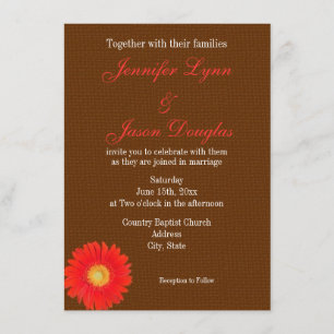 Orange Gerber Daisy Faux Burlap Wedding Invitation