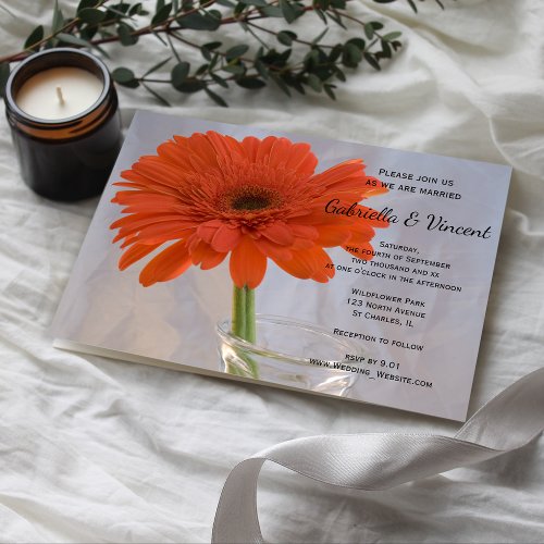 Orange Gerber Daisy in Vase Wedding Invitation