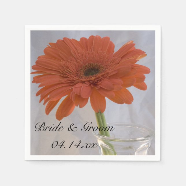Orange Gerber Daisy in Vase Wedding Napkins (Front)