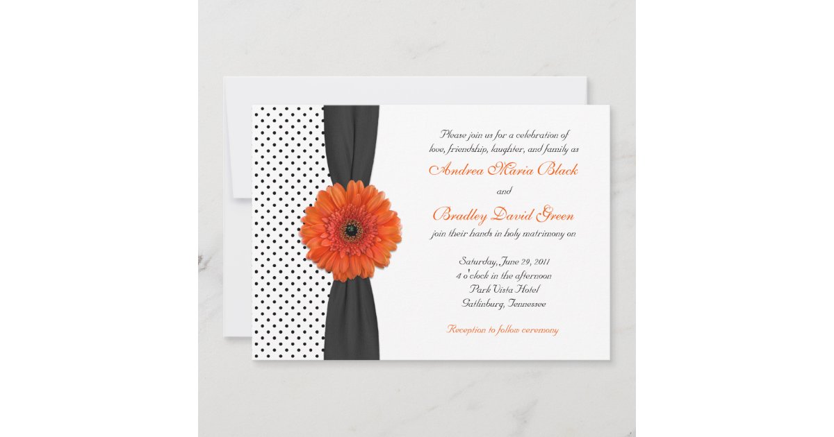 Orange Gerber Daisy Polka Dot Wedding Invitation | Zazzle