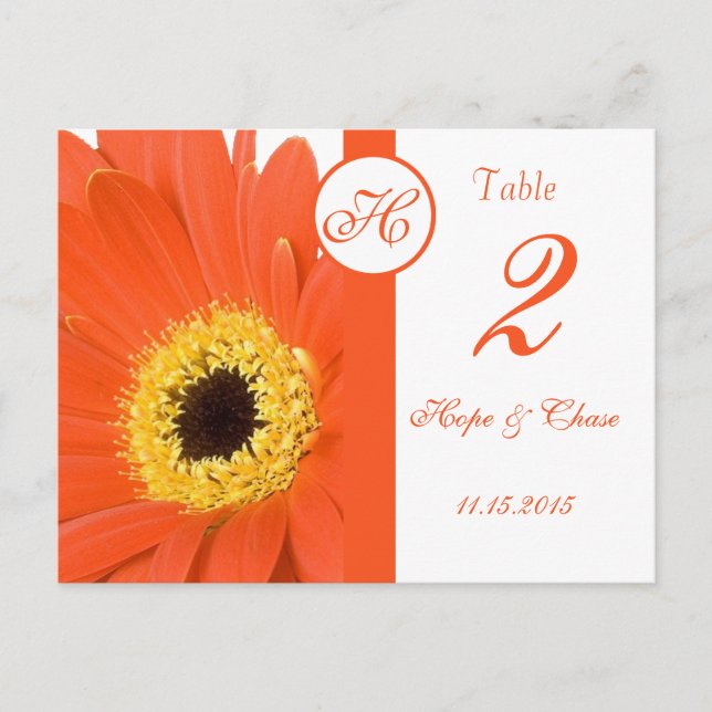 Orange Gerber Daisy Table Number Cards (Front)
