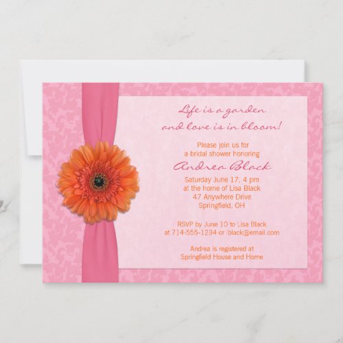 Orange Gerber Pink Floral Bridal Shower Invitation