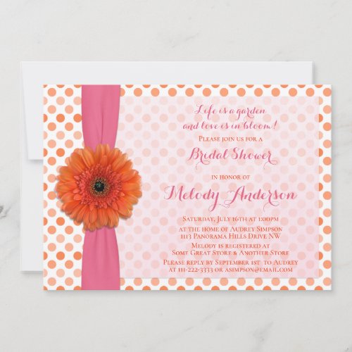 Orange Gerber Polka Dot Bridal Shower Invitation