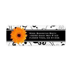 Orange Gerbera Daisy Black & White Scroll Label