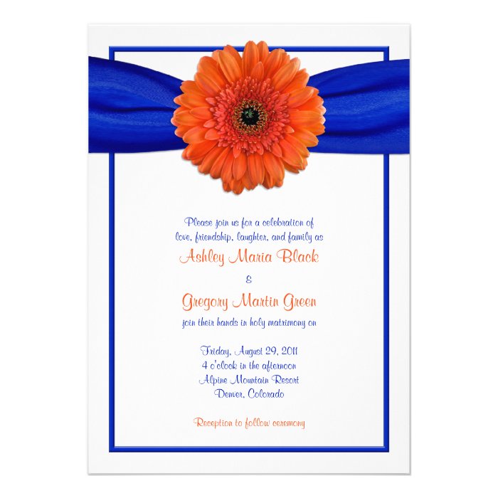 Orange Gerbera Daisy Blue Wedding Invitation