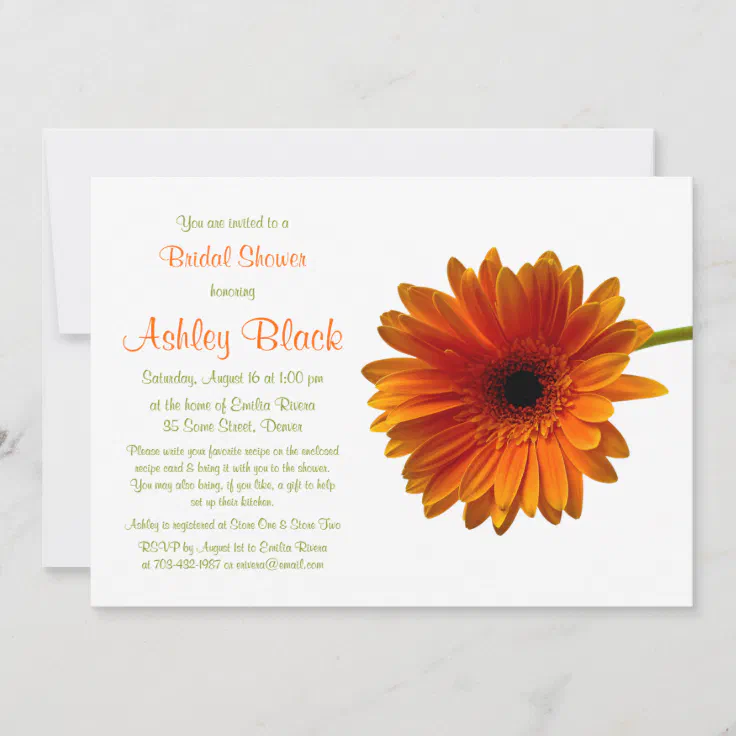 Orange Gerbera Daisy Bridal Shower Invitation Zazzle