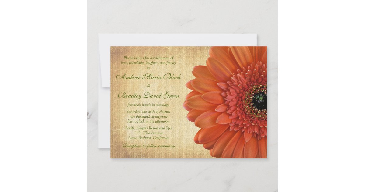 Orange Gerbera Daisy Fall Wedding Invitation | Zazzle