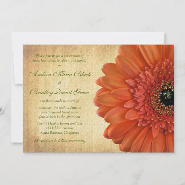 Orange Gerbera Daisy Fall Wedding Invitation | Zazzle