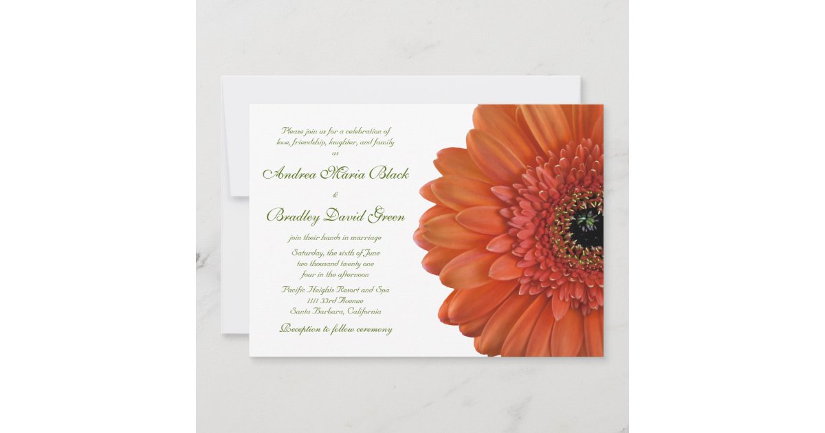 Orange Gerbera Daisy Flower Wedding Invitation | Zazzle