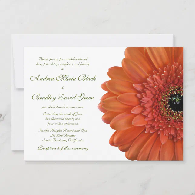 Orange Gerbera Daisy Flower Wedding Invitation | Zazzle