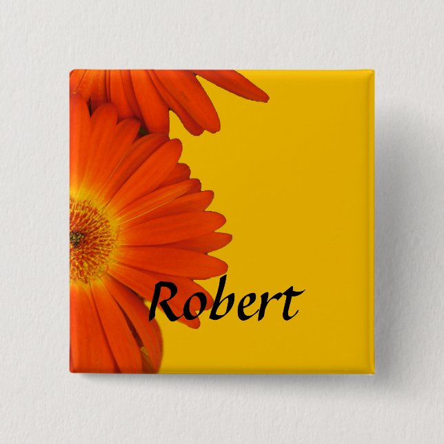 orange gerbera daisy flowers buttons. pinback button (Front)