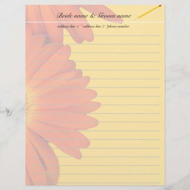 orange gerbera daisy flowers letterhead (Front)