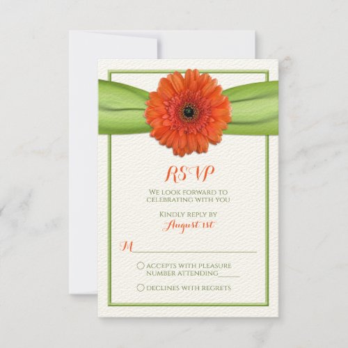 Orange Gerbera Daisy Green Wedding Reply Card