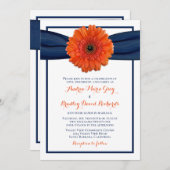 Orange Gerbera Daisy Navy Wedding Invitation (Front/Back)