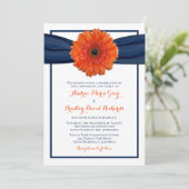 Orange Gerbera Daisy Navy Wedding Invitation (Standing Front)