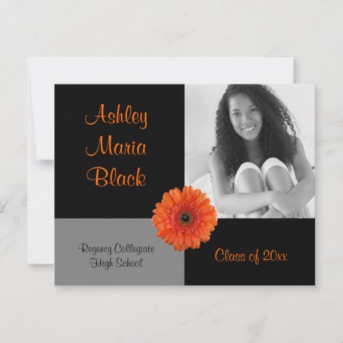 Orange Gerbera Daisy Photo Graduation Invitation