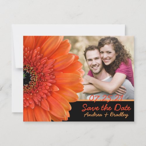 Orange Gerbera Black Photo Save the Date Card
